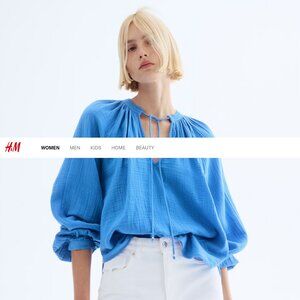 H&M Bright Blue Muslin Blouse -Small-NWT!